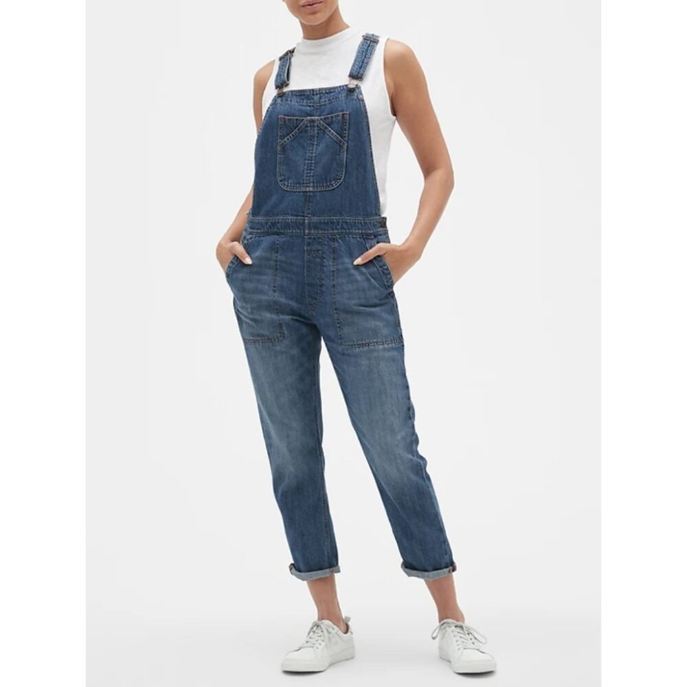 GAP Women's Medium Wash Blue Denim Slouchy Overalls Chores Barn Classic Size S